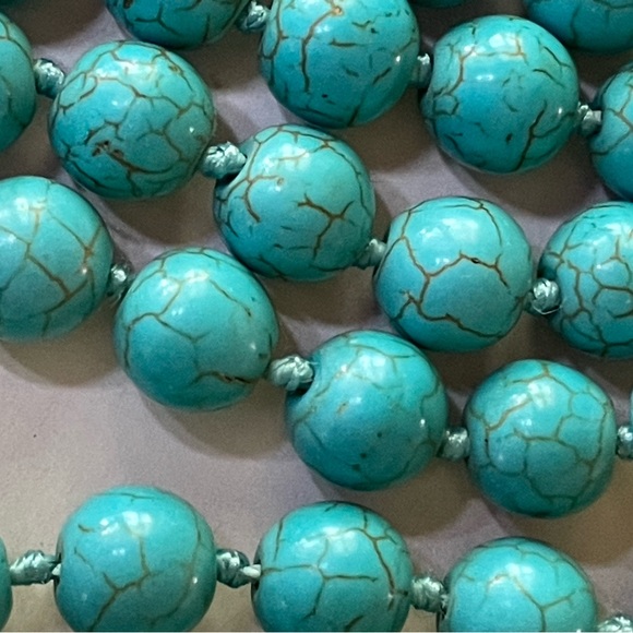 Vintage 74" Turquoise Beaded Necklace Southwestern Dutton Chic - Picture 2 of 5